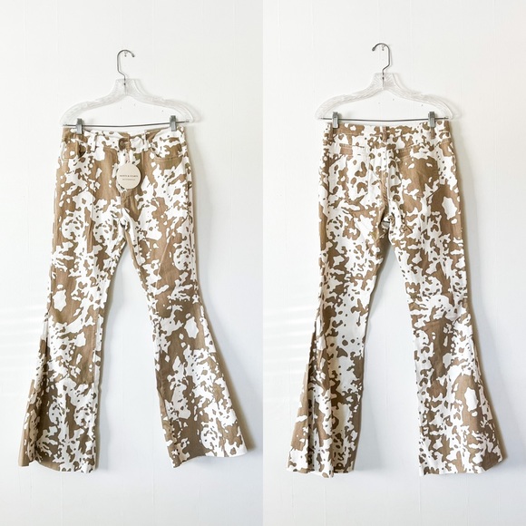 NWT Saints & Hearts Cow Print Flare Jeans in Taupe - Picture 4 of 10